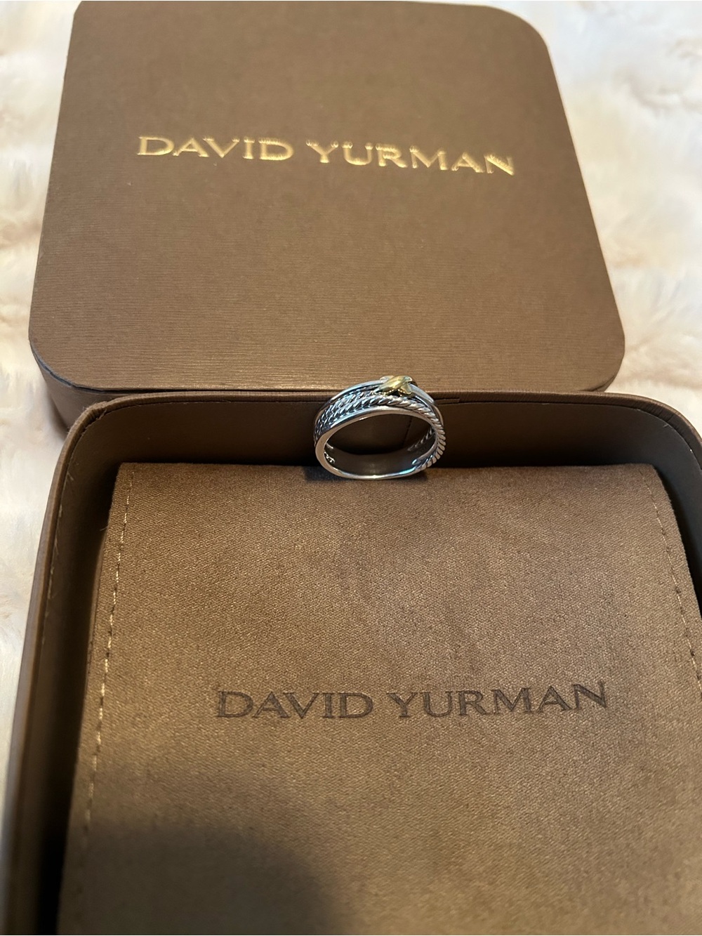 David Yurman Sterling Silver cable twist ring with 18K Gold X Accent - Picture 15 of 15